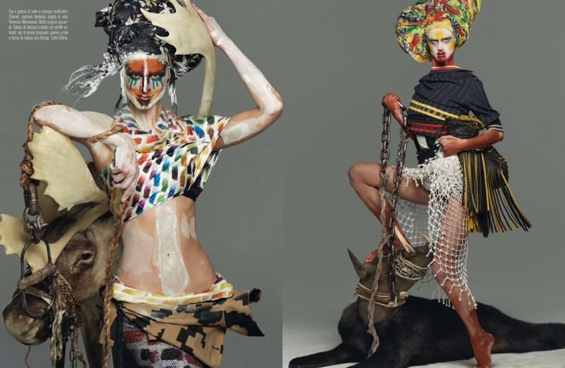 Illustration for article titled Ugh: White Model Dons Tribal-Style Face Paint for Vogue Italia Shoot